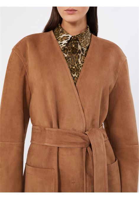 Max Mara Studio Spolverino Mstportici in Pelle Scamosciata Cammello Donna Max Mara Studio | SOPRABITI | 2626476011600002